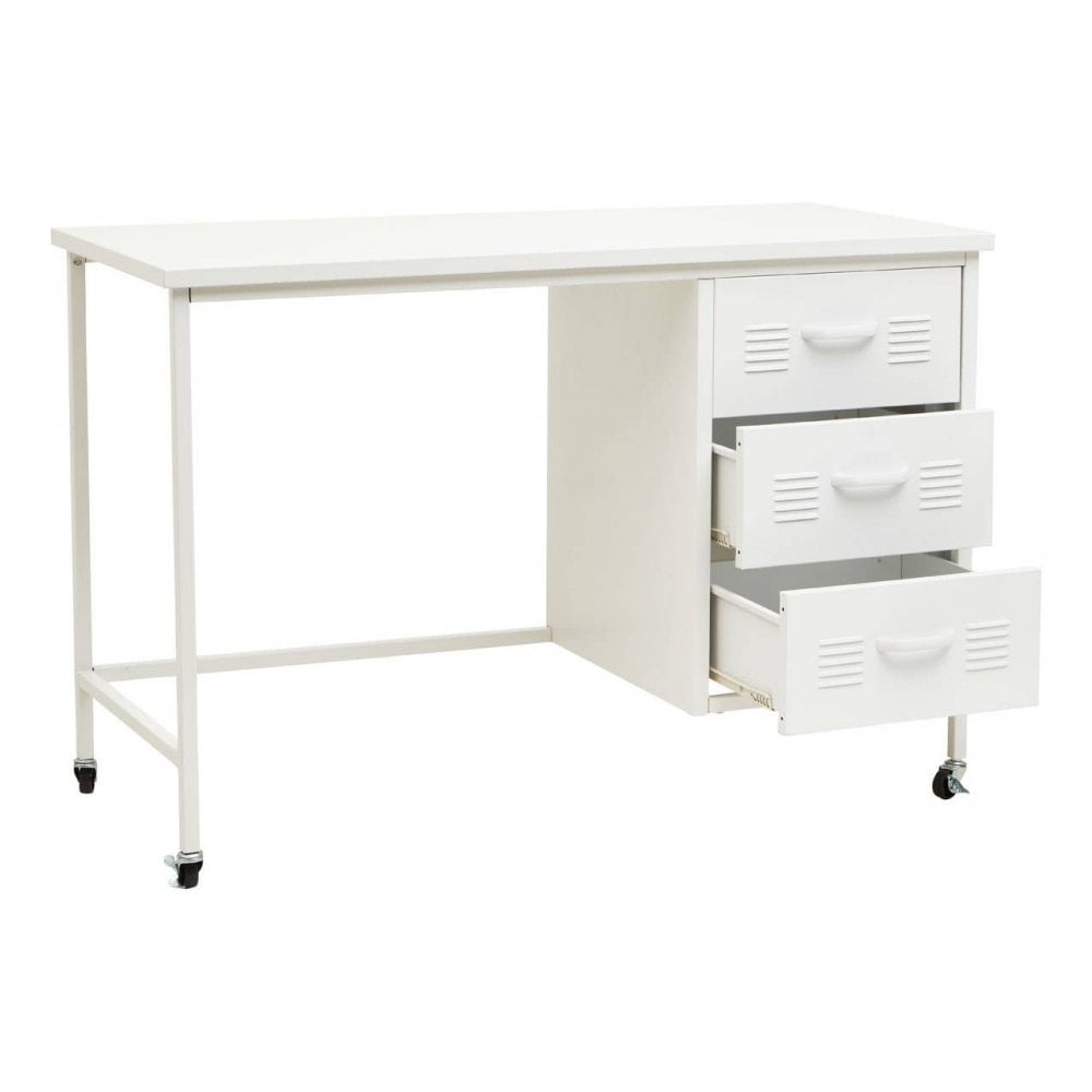 Academy Three Drawer White Desk