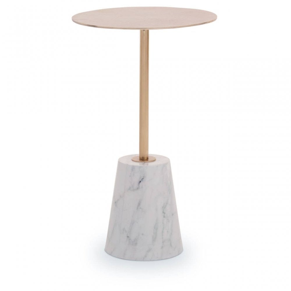 Avola Brushed Gold Side Table White Marble Effect Base