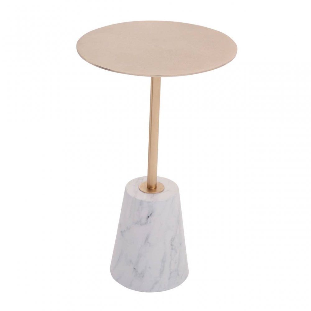 Avola Brushed Gold Side Table White Marble Effect Base