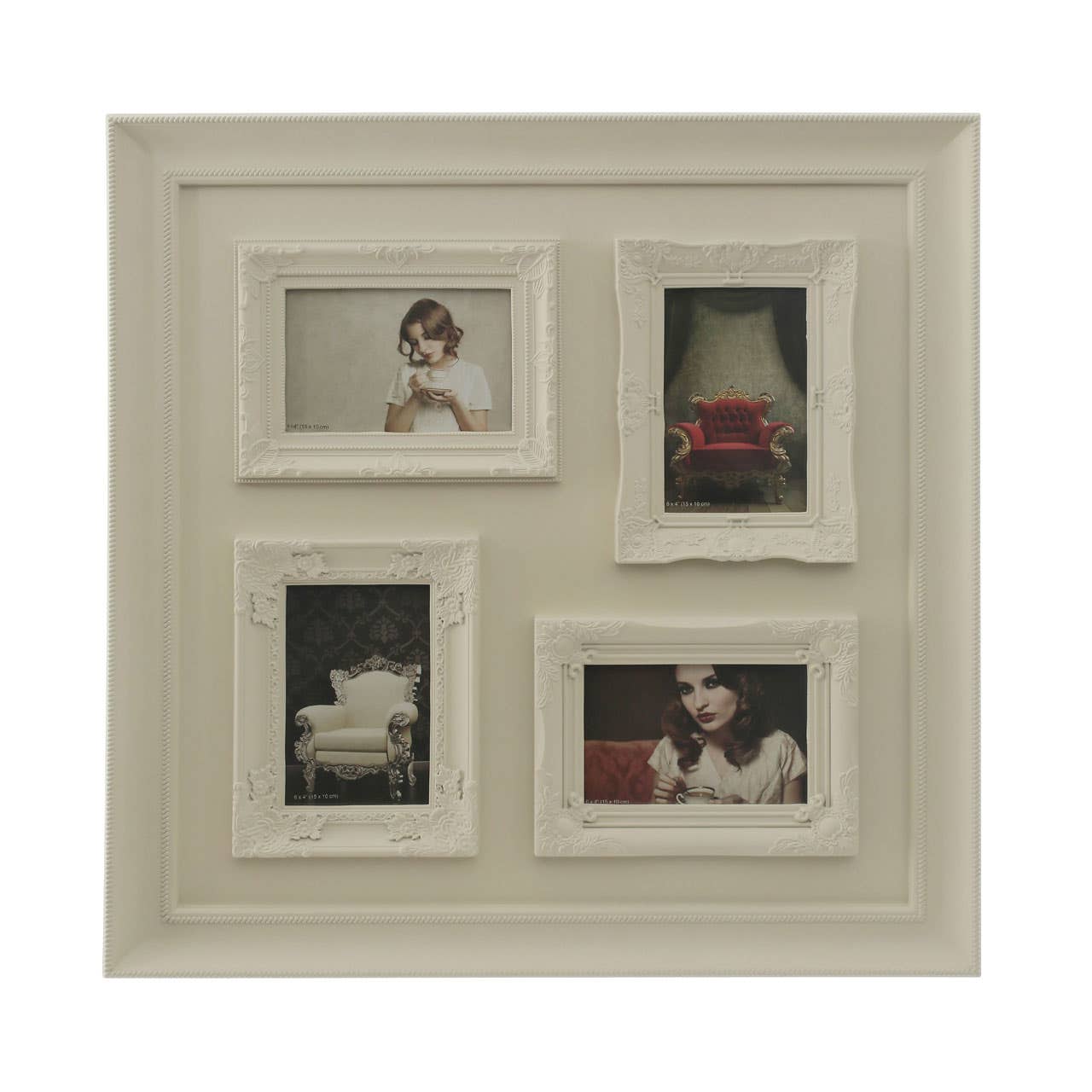 4 Photo Cream Plastic Multi Photo Frame