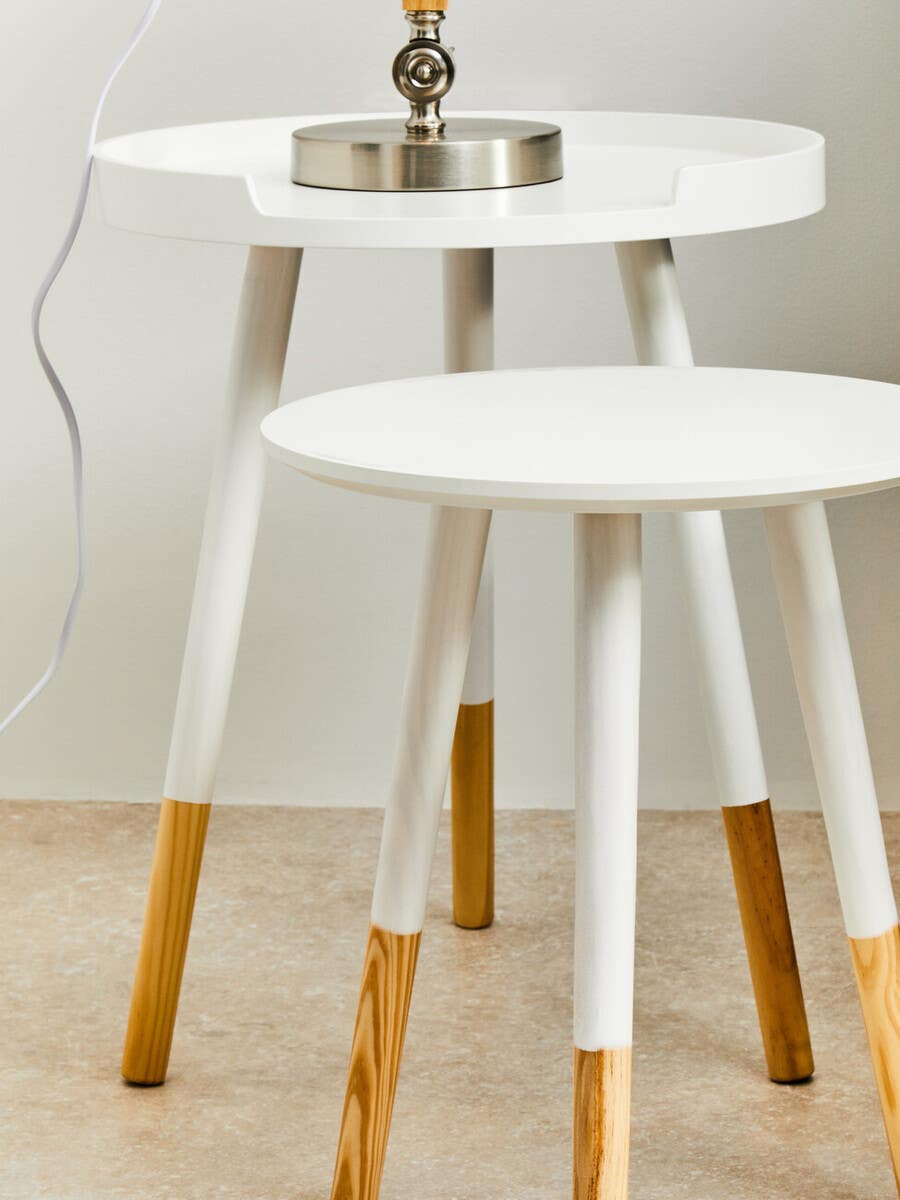 Viborg White And Natural Round Side Table