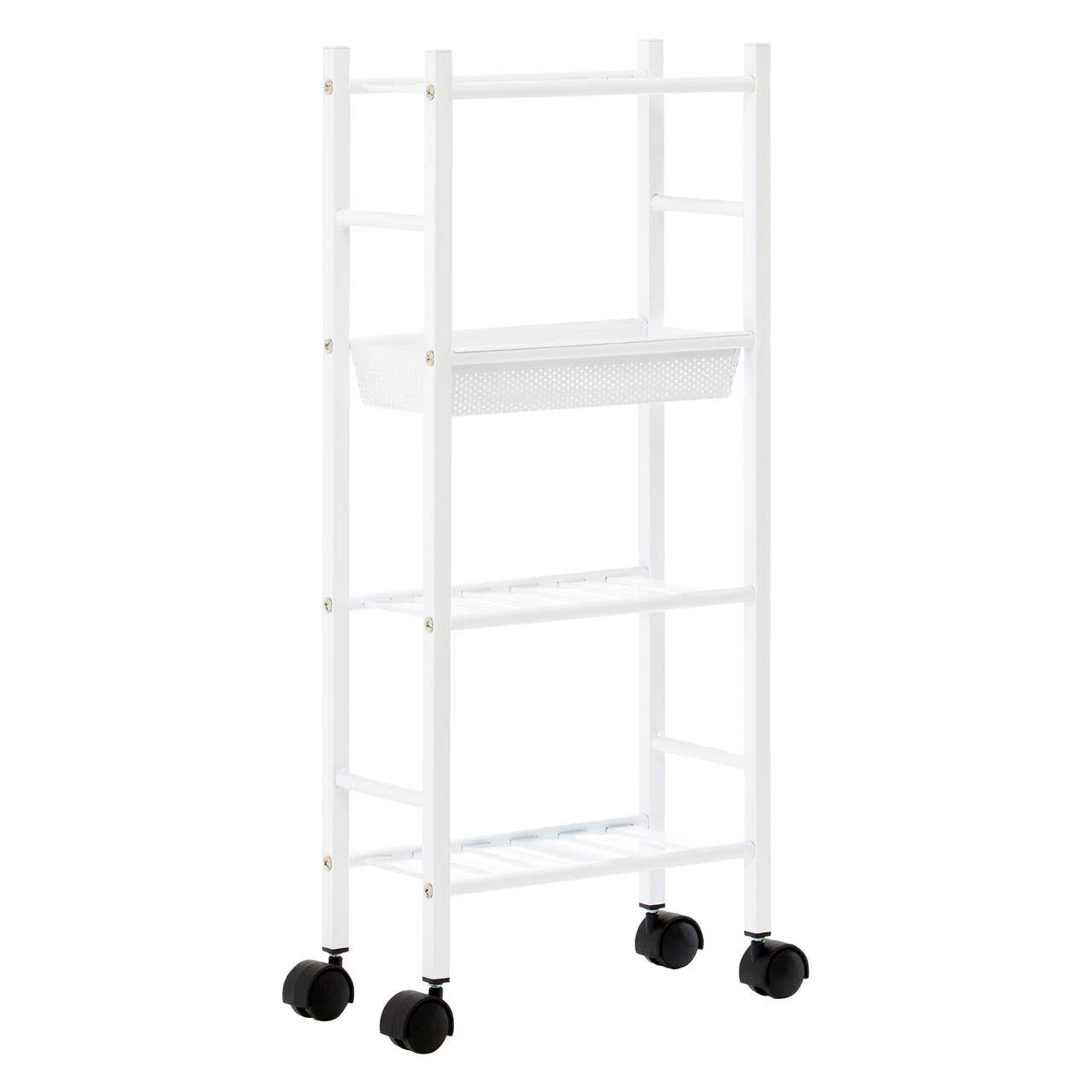 Dara 4 Tier White Trolley with Basket