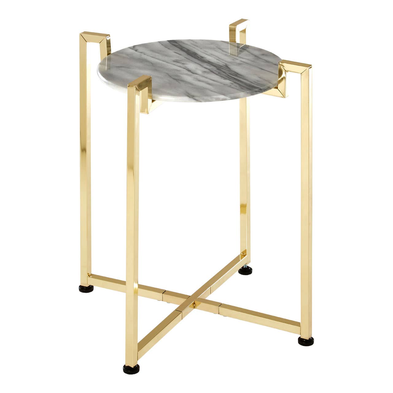 White Marble Side Table With Warm Gold Base