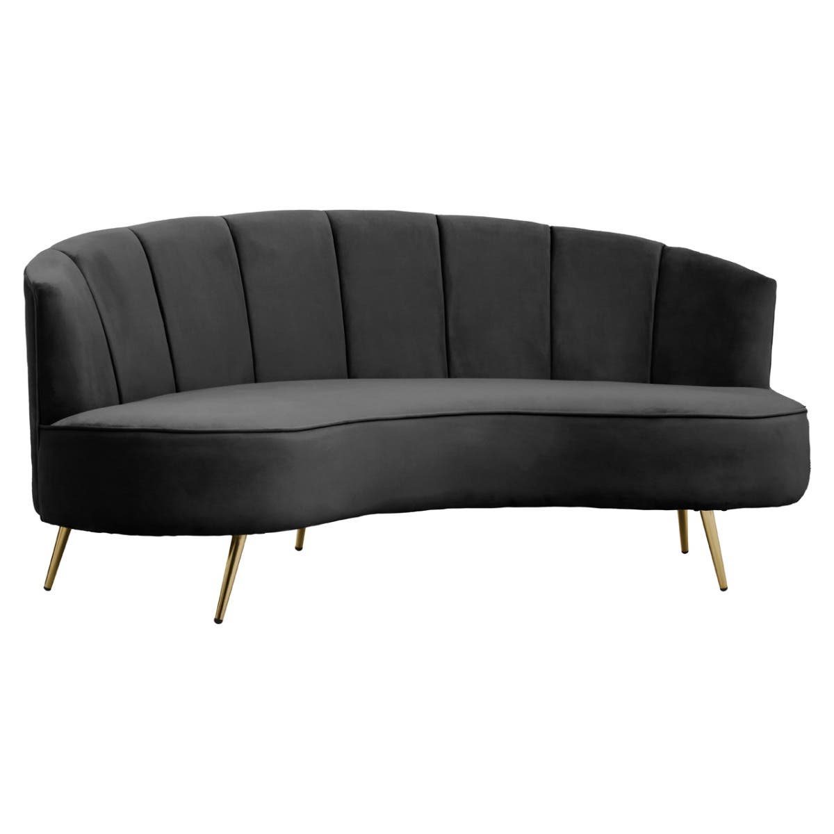 Hasna Three Seat Black Velvet Sofa