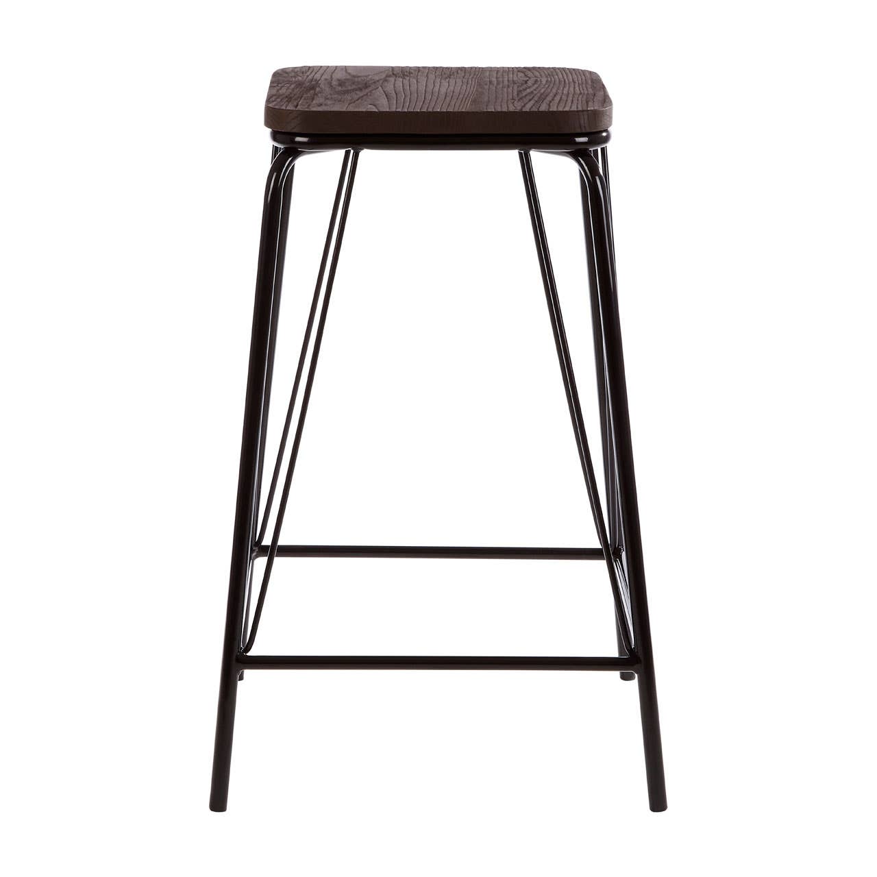 District Black Metal And Elm Wood Stool