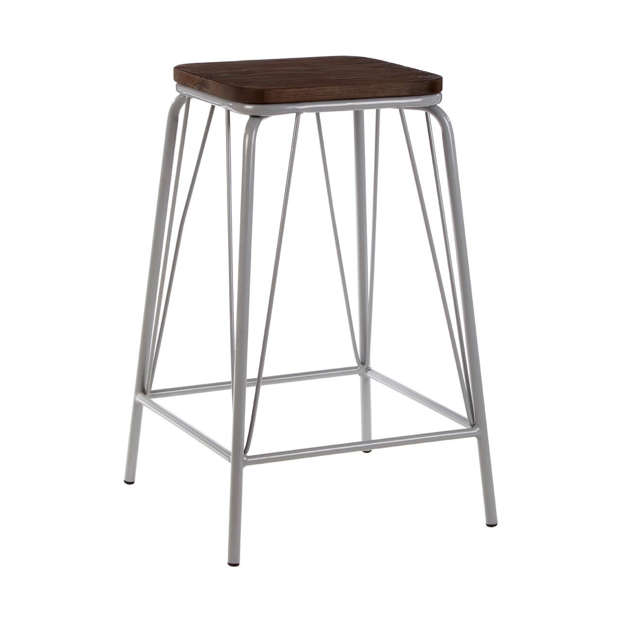 District Grey Metal And Elm Wood Stool