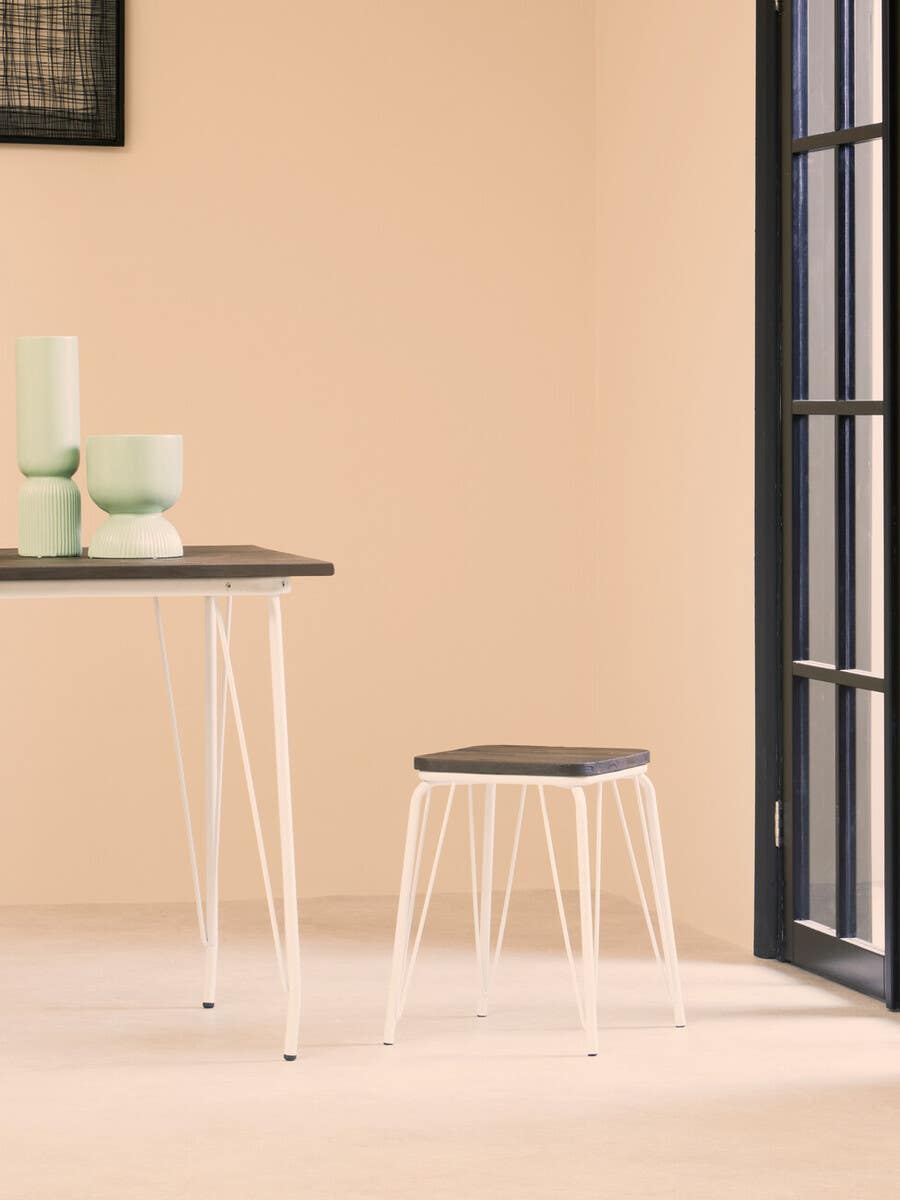 District White Metal / Elm Small Wood Stool