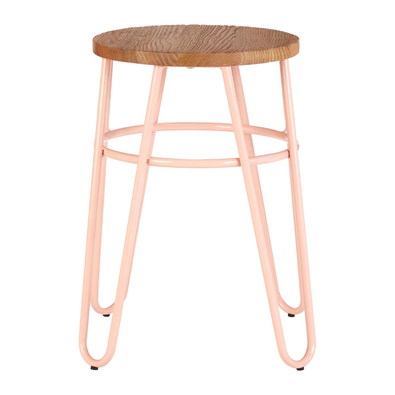 District Pink Metal & Elm Wood Hairpin Stool