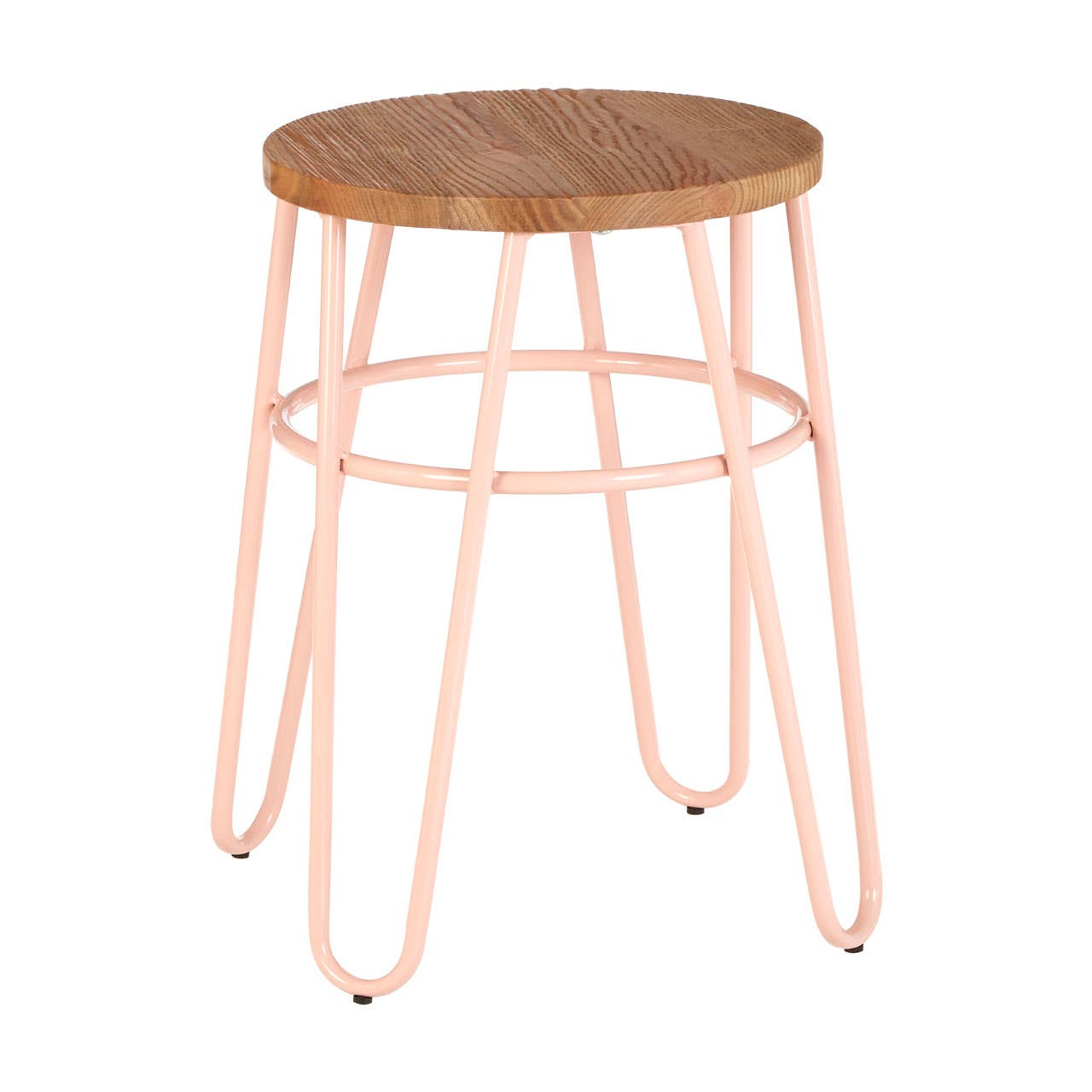 District Pink Metal & Elm Wood Hairpin Stool