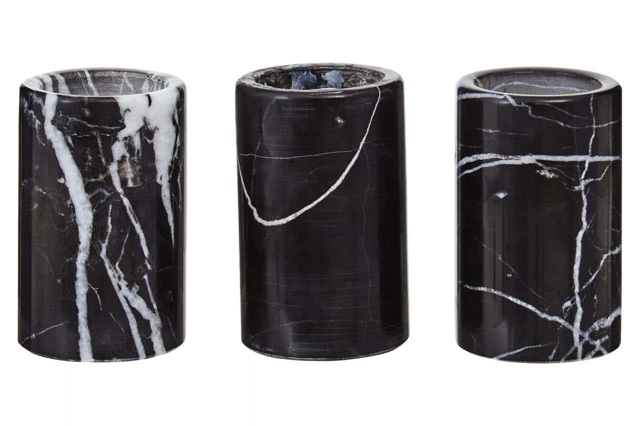 Salmo Set Of Three Black Marble Tealight Holders