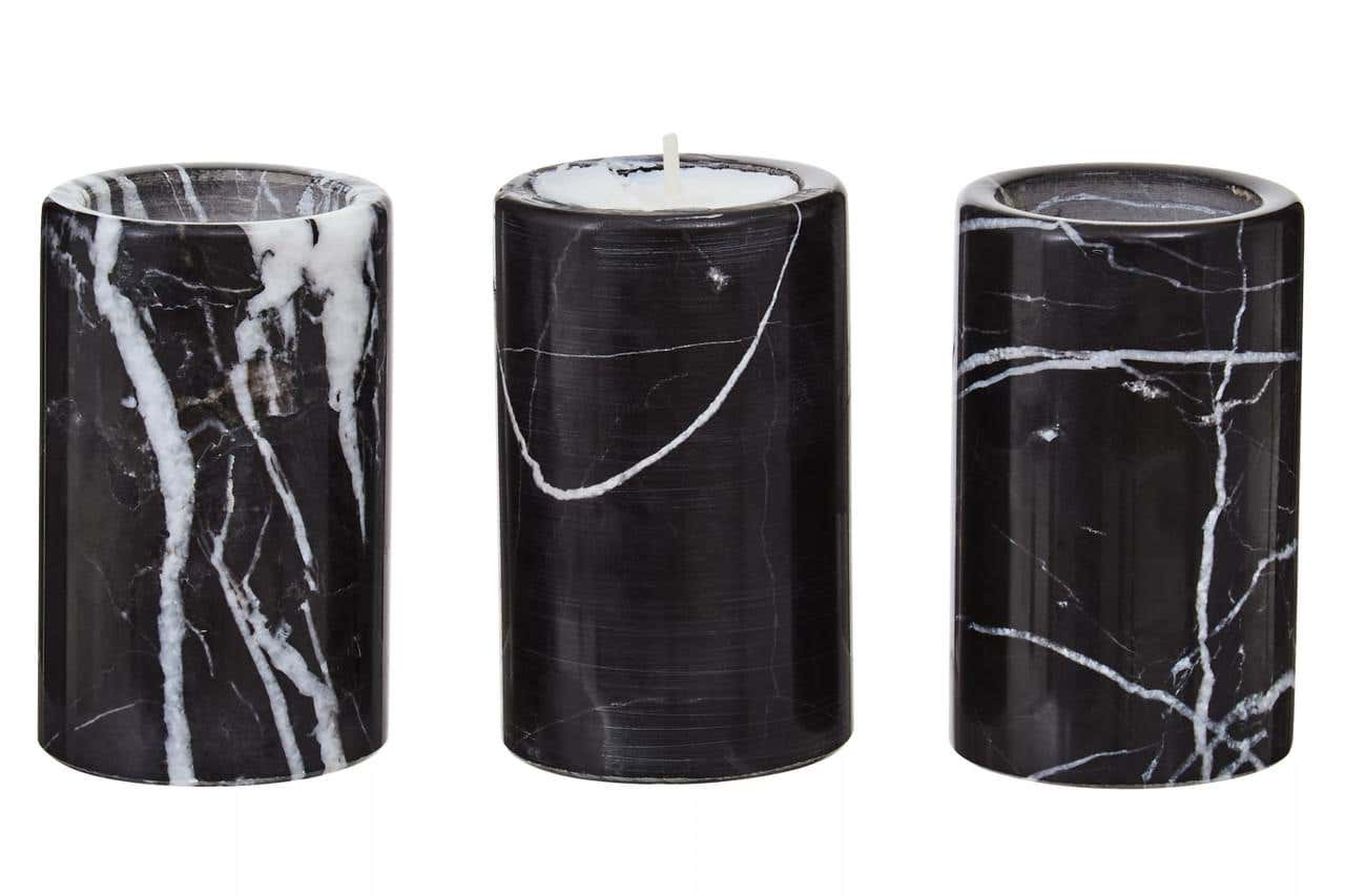 Salmo Set Of Three Black Marble Tealight Holders