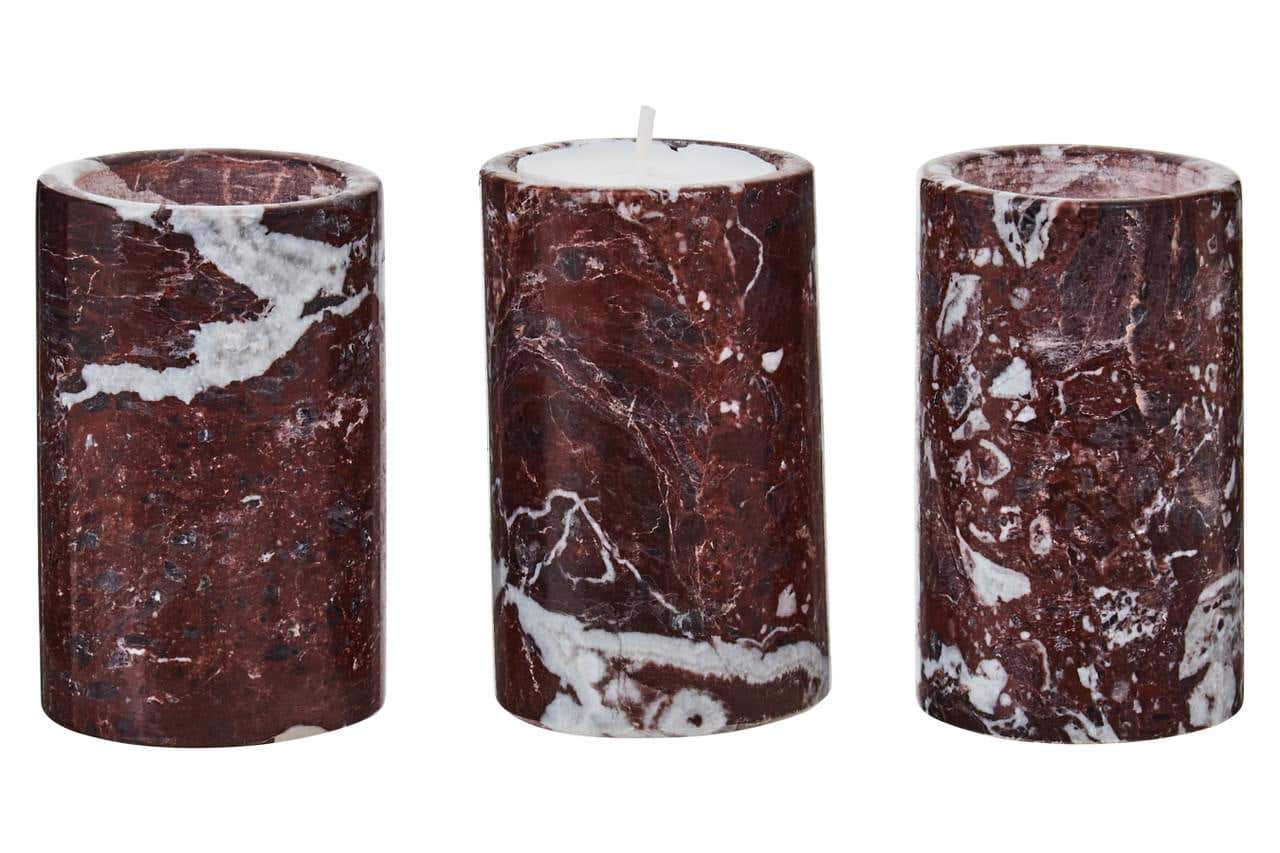 Salmo Set Of Three Red Marble Tealight Holders