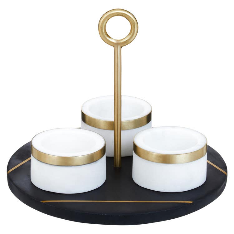 Omari Condiment Set With Black Slate Tray