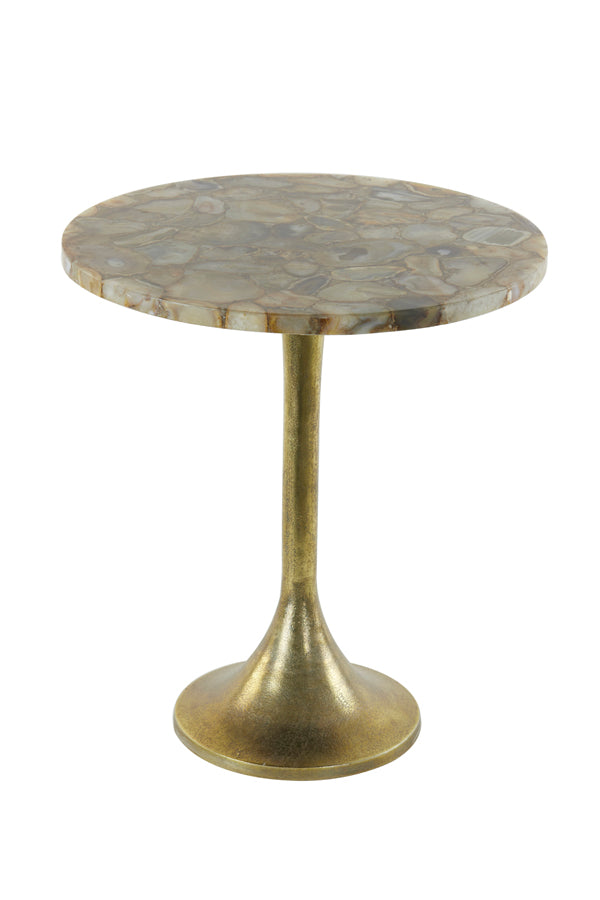 Side Table Ø48x53 cm Rickerd Yellow Agate+Antique Bronze