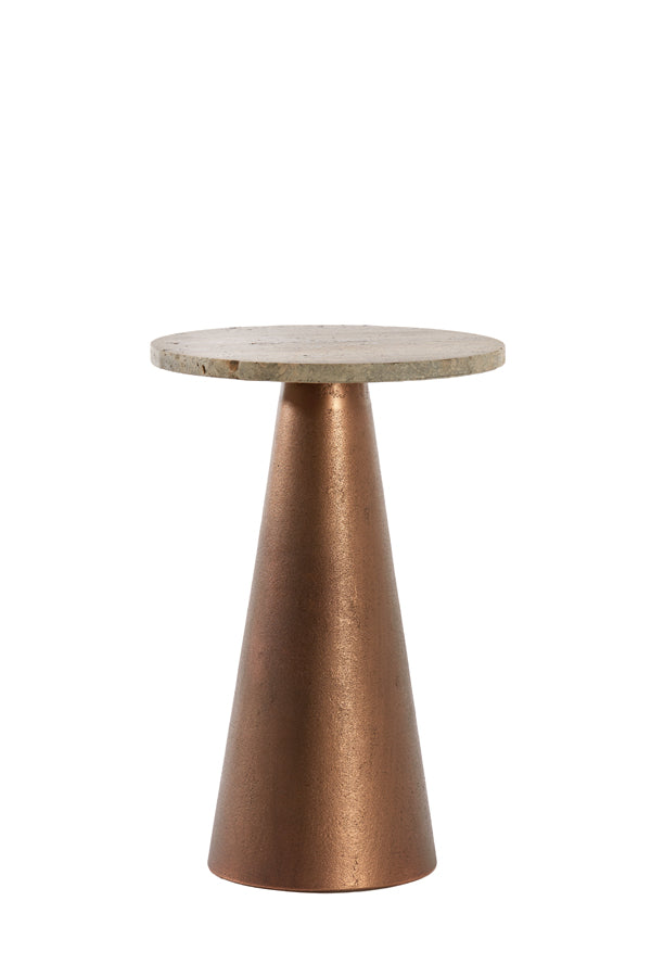 Side Table Ø29x43 cm Ynez Travertine Brown+Copper