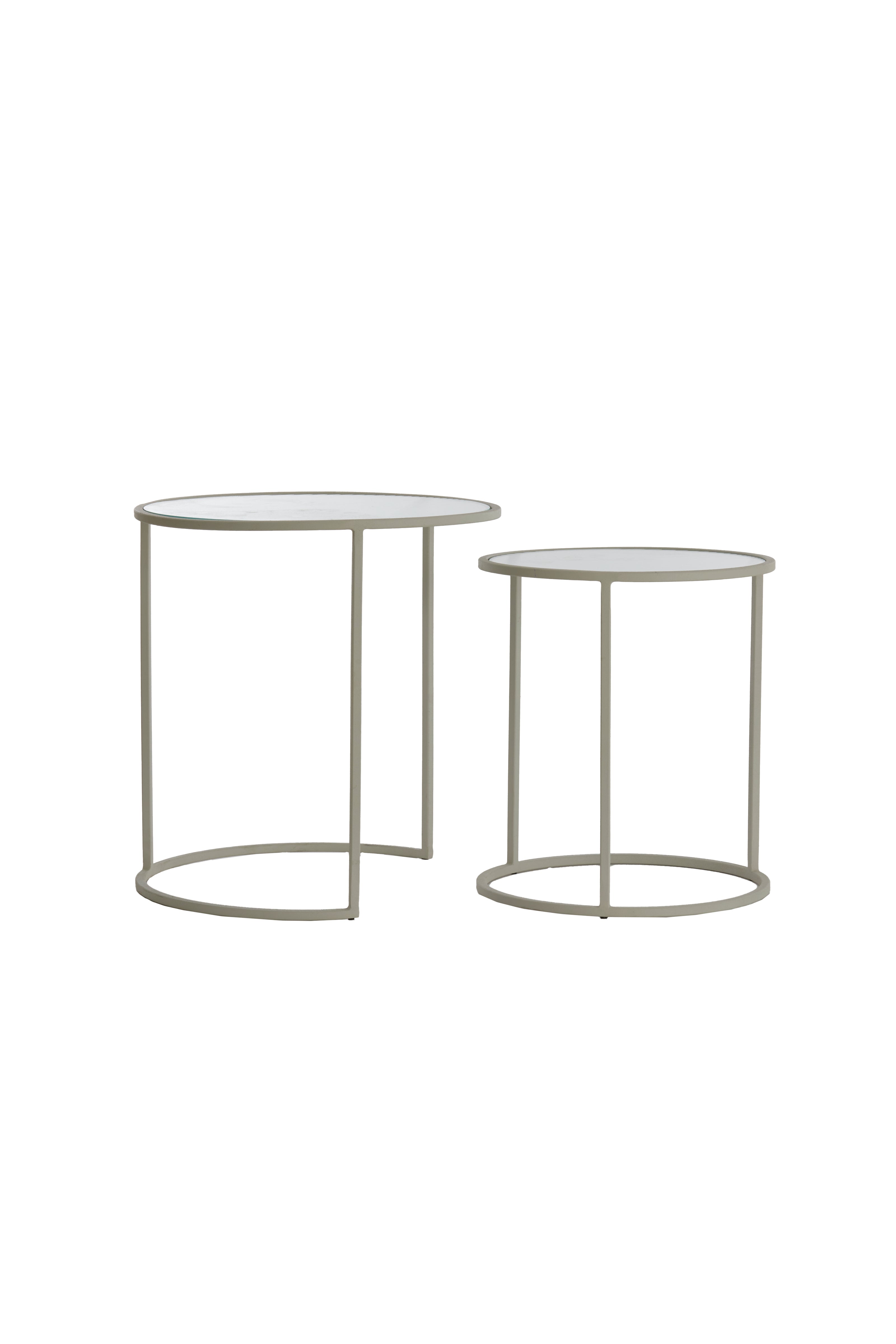 Side Table S/2 Ø50x40+Ø52x45 cm Talca Clear Rib Glass Cream