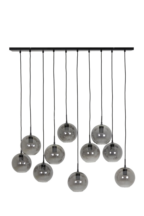 Hanging Lamp 10L 124x35x120 cm Subar Matt Black+Smoked Glass