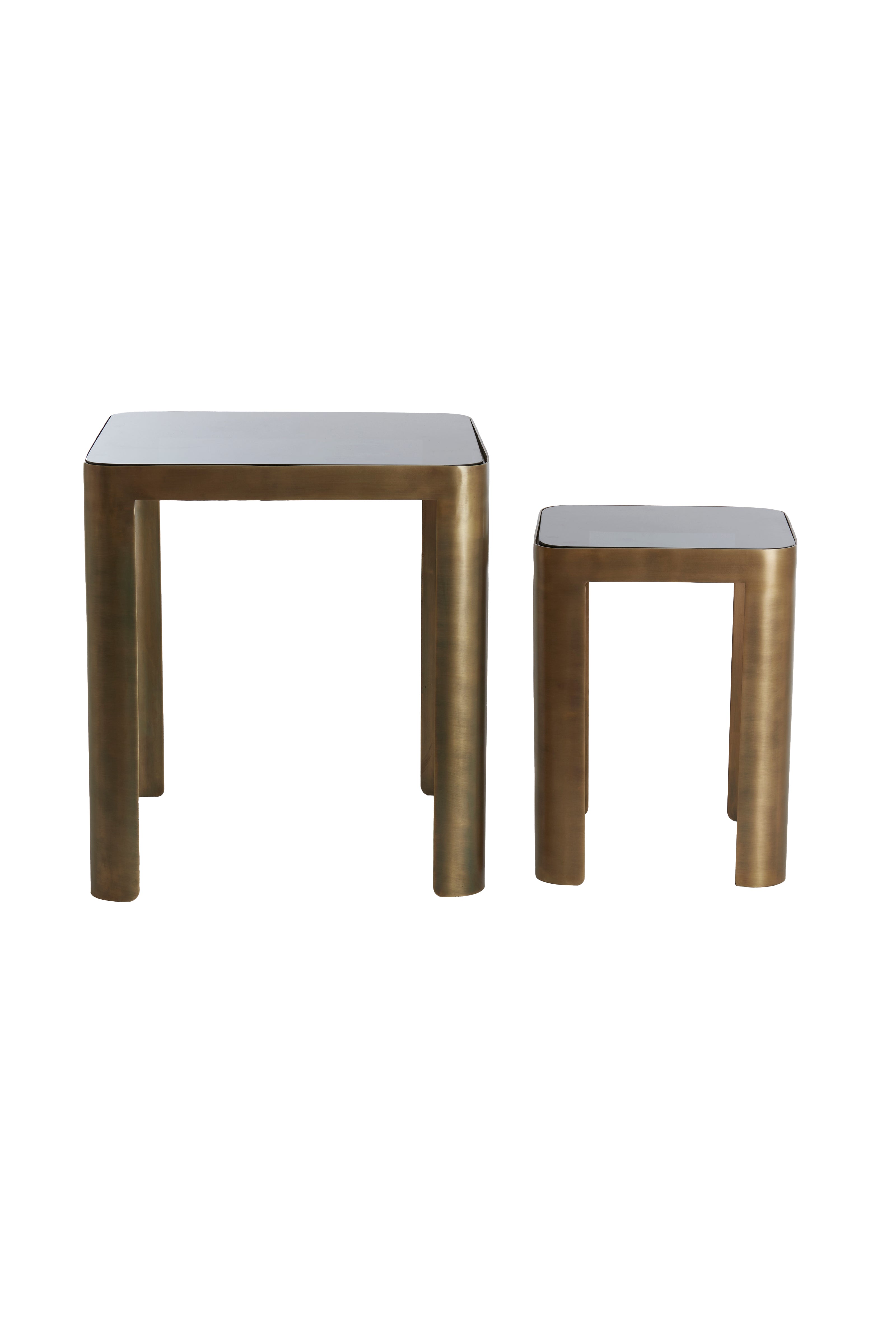 Side Table S/2 30x30x40+45x45x50 cm Oxe Ant. Br+Smoked Gl.