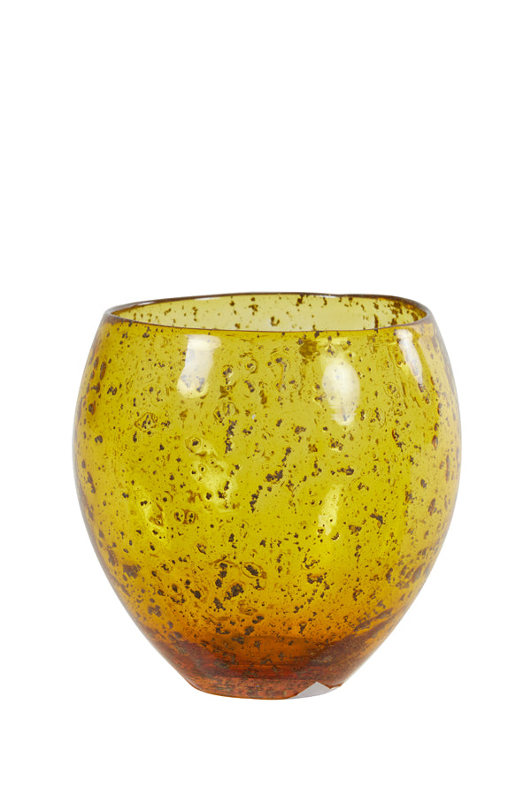 Tealight Ø14x15 cm Tikota Glass Stone Finish Yellow