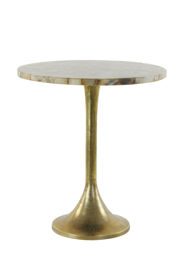 Side Table Ø48x53 cm Rickerd Yellow Agate+Antique Bronze