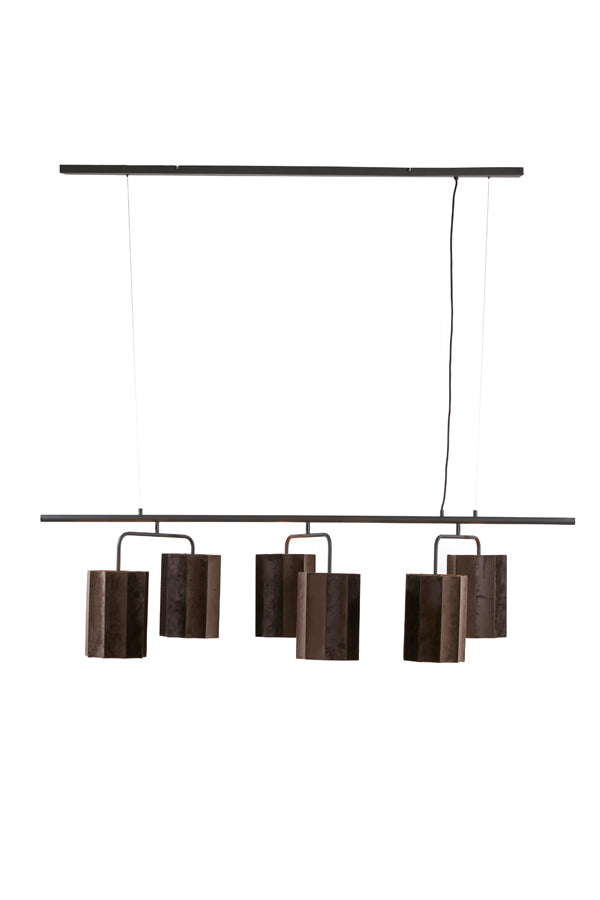 Hanging Lamp 6L 160x50x25 cm Edisa Velvet D Brown+Matt Black