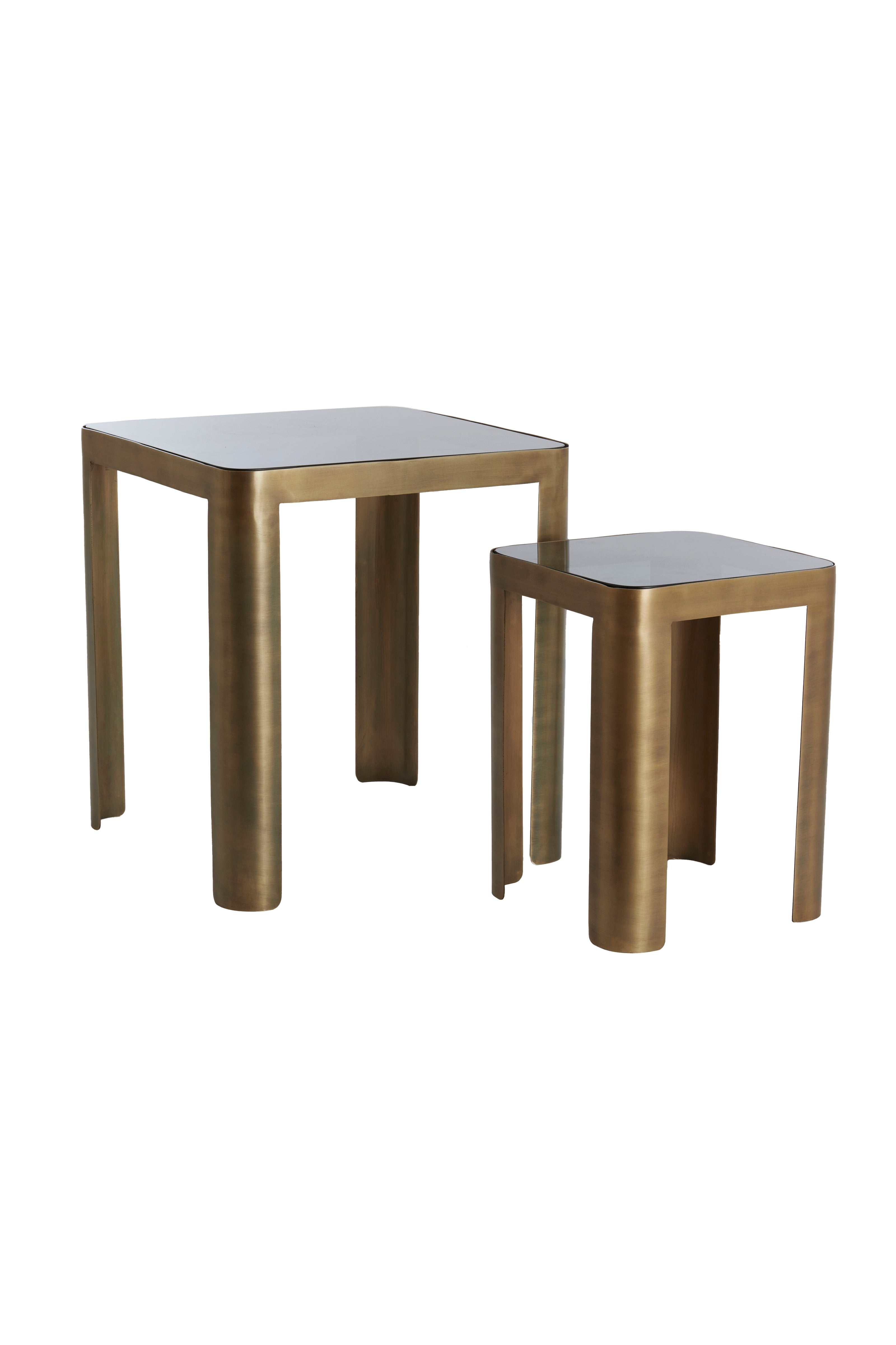 Side Table S/2 30x30x40+45x45x50 cm Oxe Ant. Br+Smoked Gl.