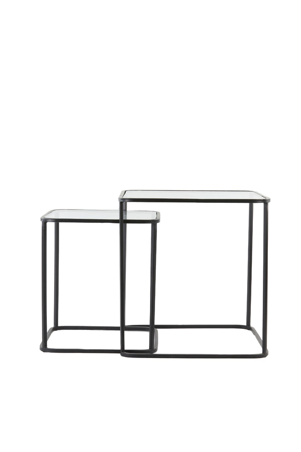 Side Table S/2 40x40x45+50x50x52 cm Lofti Mtt Blck+Clr Glass