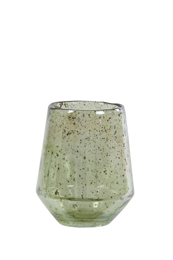 Tealight Ø12x15 cm Dandeli Glass Stone Finish Green