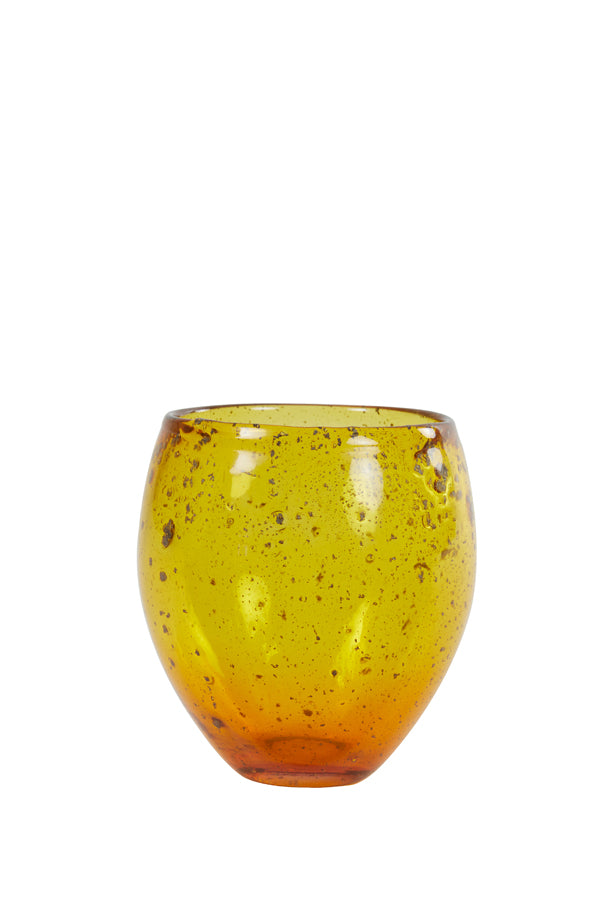 Tealight Ø12x12 cm Tikota Glass Stone Finish Yellow