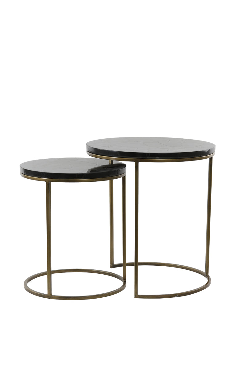 Side Table S/2 Ø40x45+Ø50x52 cm Sobrina Black Agate+Ant Brnz