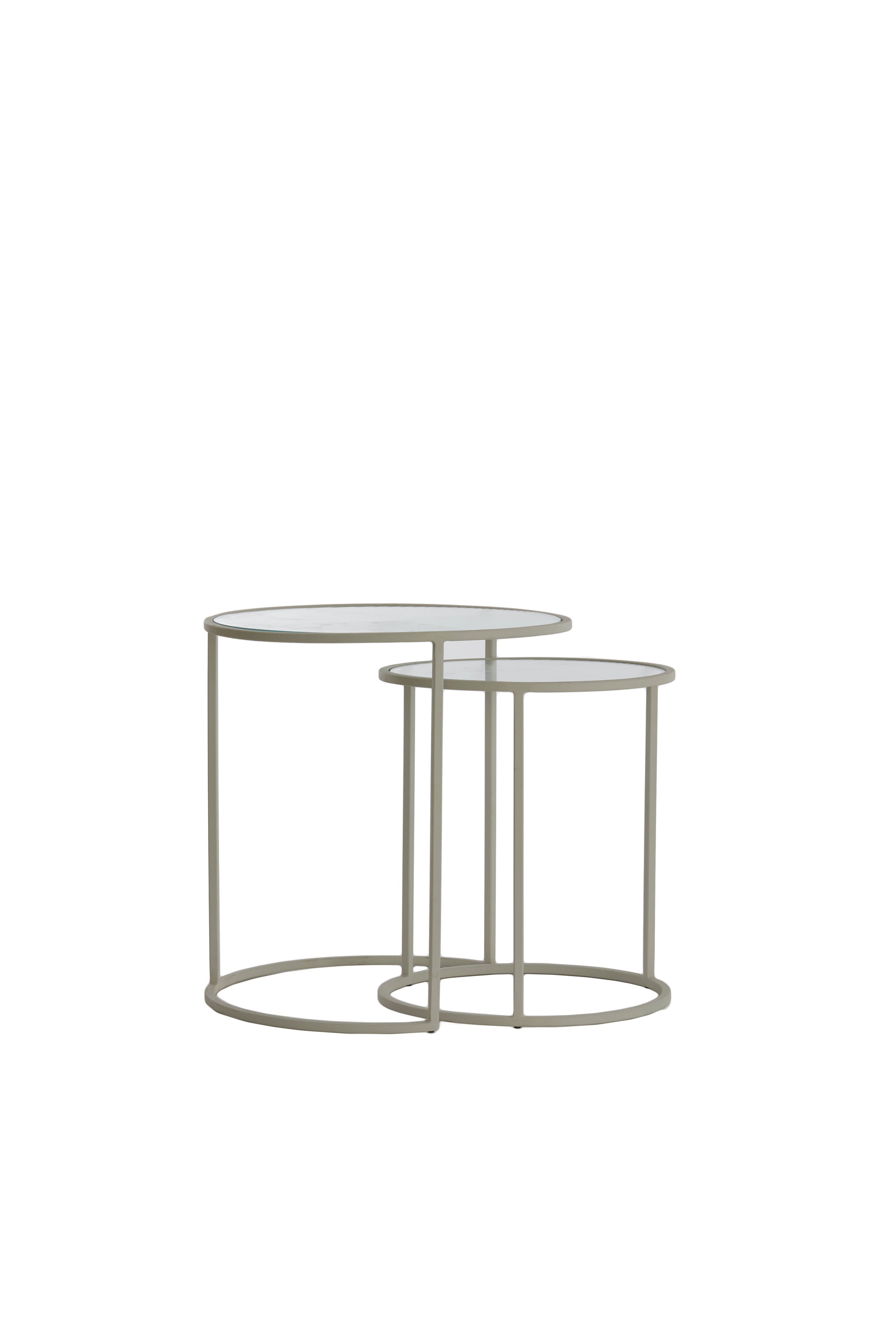 Side Table S/2 Ø50x40+Ø52x45 cm Talca Clear Rib Glass Cream