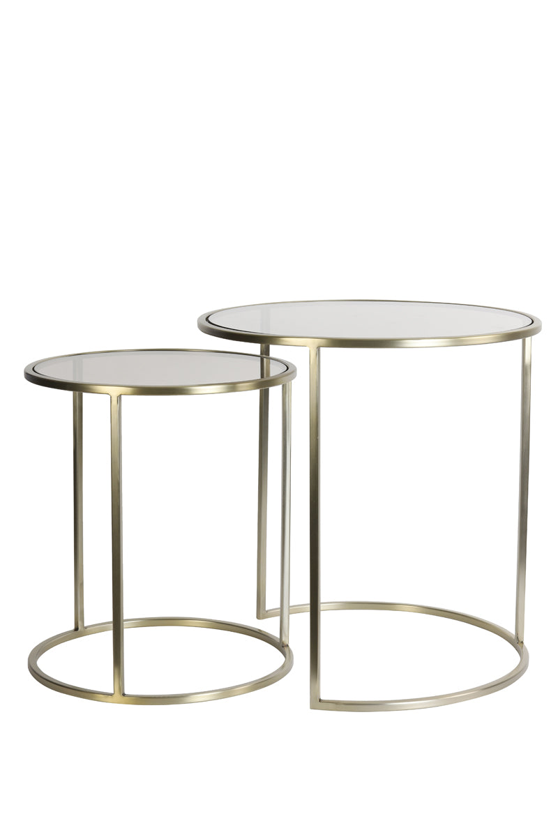 Side Table S/2 Ø40x45+Ø50x52 cm Duarte Gls Brown+Light Gold