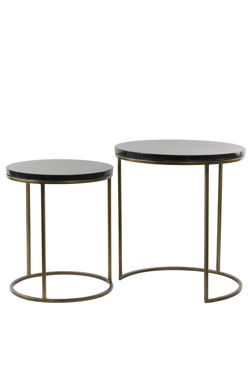 Side Table S/2 Ø40x45+Ø50x52 cm Sobrina Black Agate+Ant Brnz