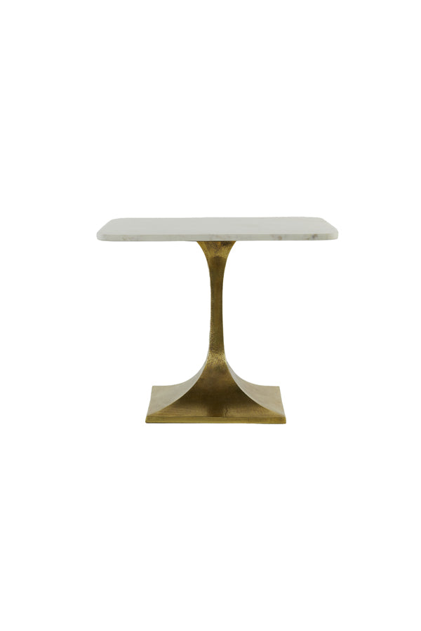 Side Table 55x55x45 cm Rickerd White Marble+Antique Bronze