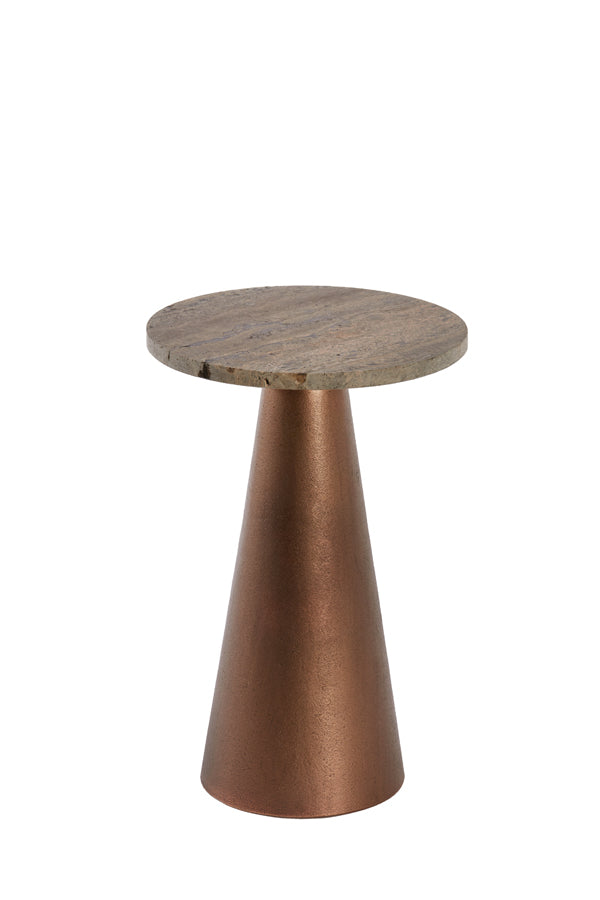 Side Table Ø29x43 cm Ynez Travertine Brown+Copper