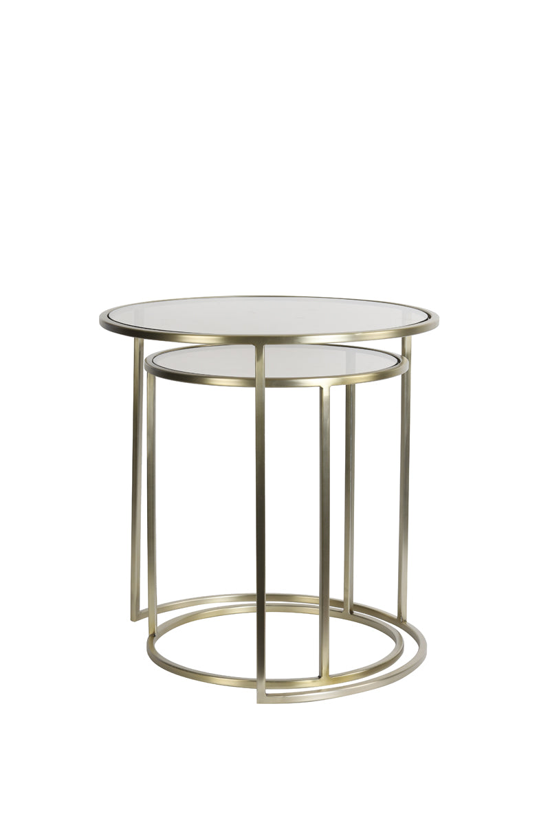 Side Table S/2 Ø40x45+Ø50x52 cm Duarte Gls Brown+Light Gold